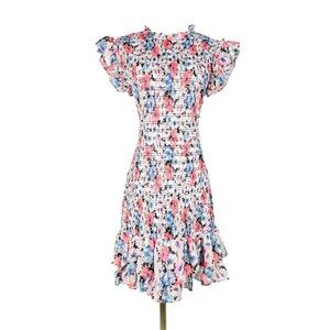 $595 Veronica Beard Cici Smocked Floral Mini Dress Size 6